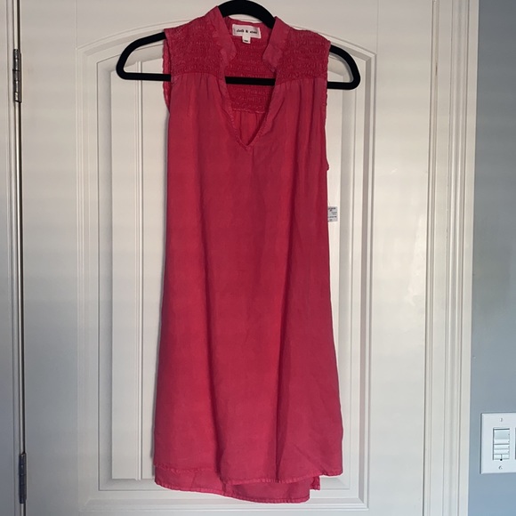 NEW CLOTH & STONE XS SMOCKED YOKE MINI DRESS Havana pink 100% tencel rayon - Picture 7 of 12